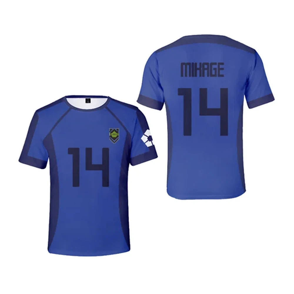 Blue Lock Anime T Shirts 2024 Summer Mens Short Sleeved Cartoon Football Jersey T-shirt Adults Kids Soccer Isagi Cosplay Uniform