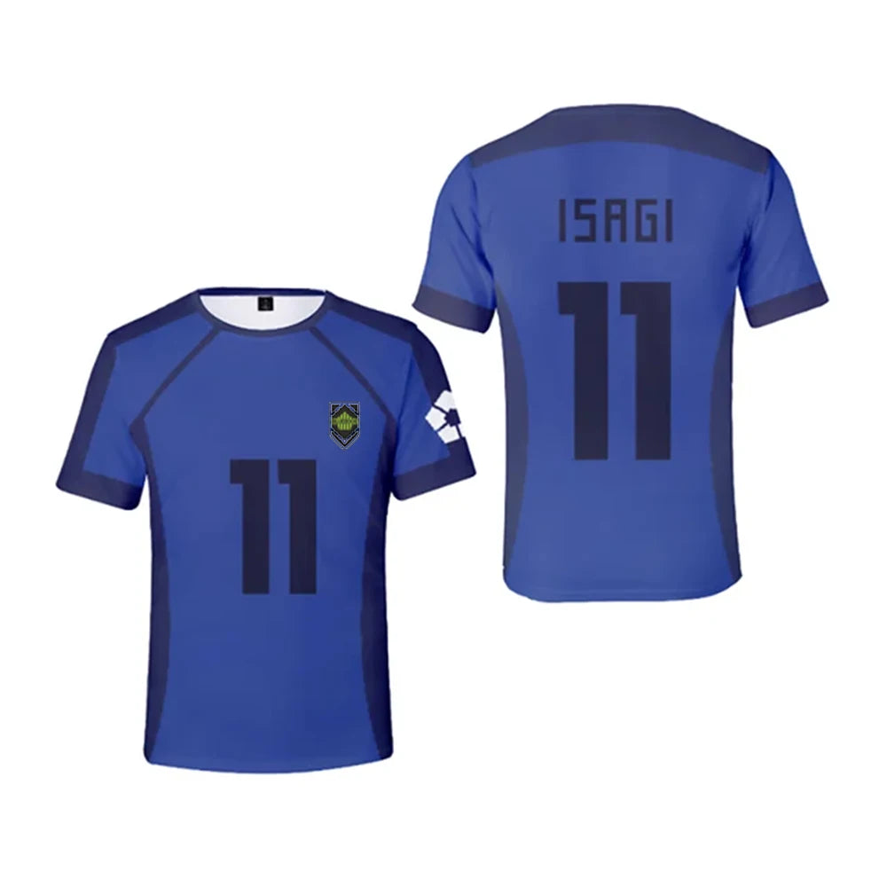 Blue Lock Anime T Shirts 2024 Summer Mens Short Sleeved Cartoon Football Jersey T-shirt Adults Kids Soccer Isagi Cosplay Uniform