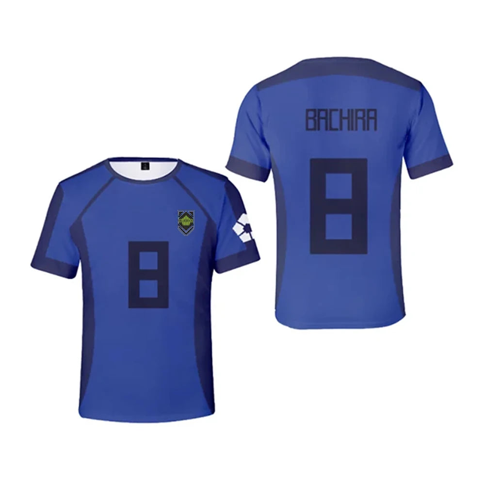Blue Lock Anime T Shirts 2024 Summer Mens Short Sleeved Cartoon Football Jersey T-shirt Adults Kids Soccer Isagi Cosplay Uniform