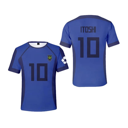 Blue Lock Anime T Shirts 2024 Summer Mens Short Sleeved Cartoon Football Jersey T-shirt Adults Kids Soccer Isagi Cosplay Uniform