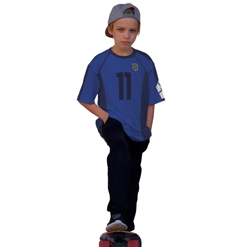 Blue Lock Anime T Shirts 2024 Summer Mens Short Sleeved Cartoon Football Jersey T-shirt Adults Kids Soccer Isagi Cosplay Uniform